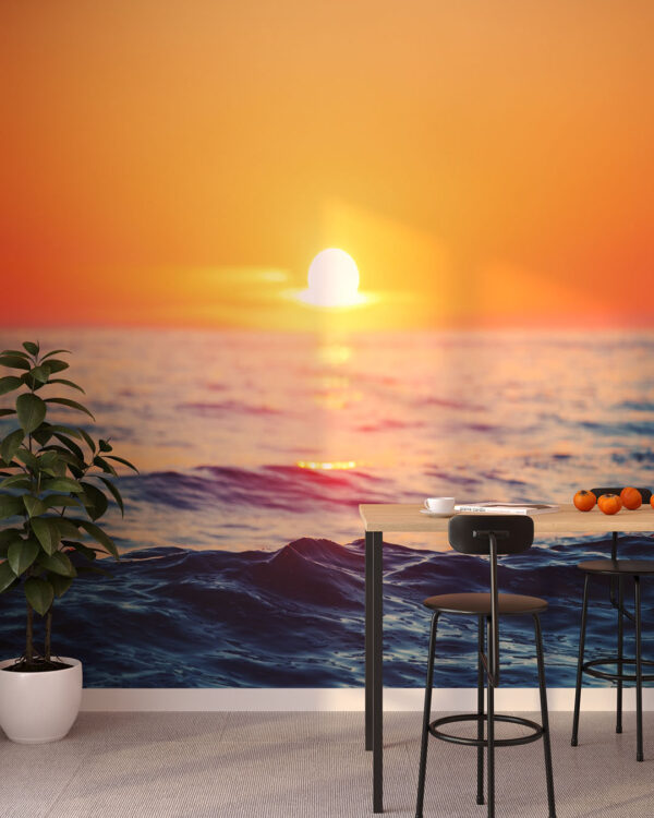 Фотообои море на фоне заката на кухне
