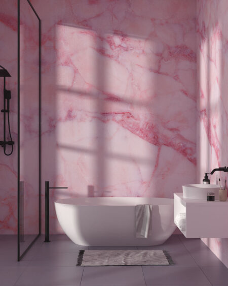 Мармур фотошпалери текстура рожевого кольору у ванній кімнаті