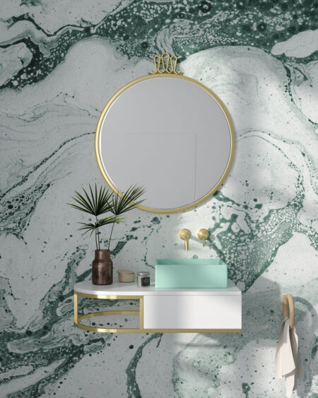 Фотообои текстура зеленых разводов краски на белом фоне в ванной комнате