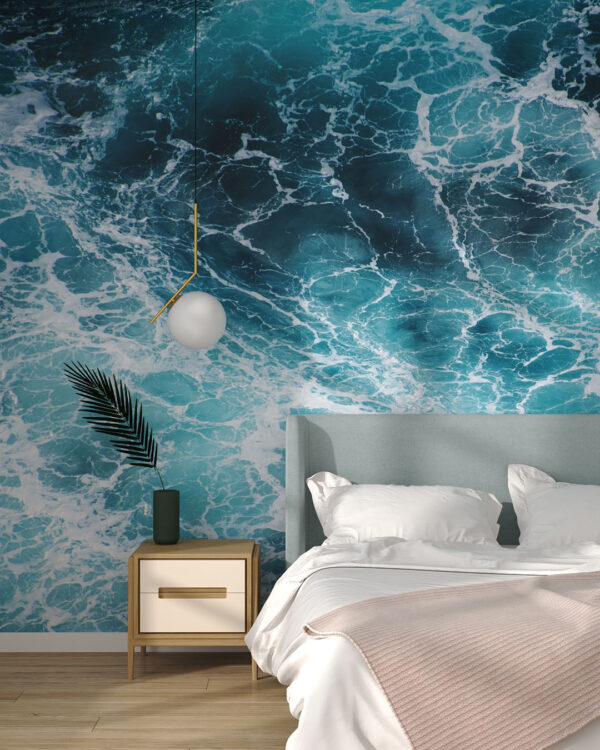 Фотообои море текстура с волнами в спальной комнате