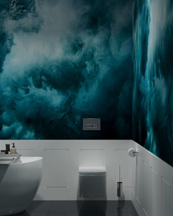 Фотообои море текстура в тёмно-синих оттенках в ванной