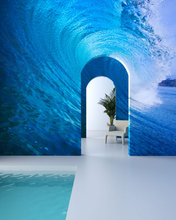 Фотообои морская волна в ванной комнате