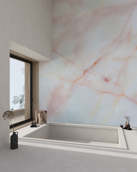Мармур шпалери текстура рожево-білого кольору у ванній кімнаті