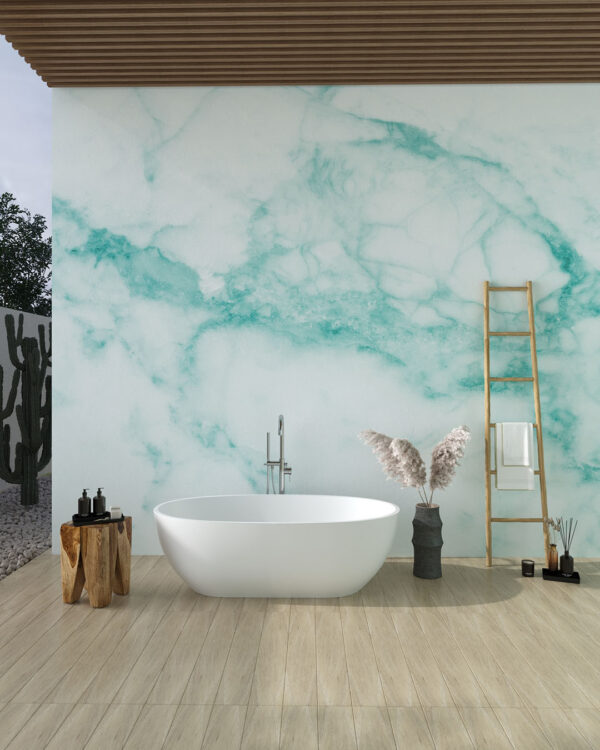 Мармур шпалери текстура бірюзово-білого кольору у ванній кімнаті