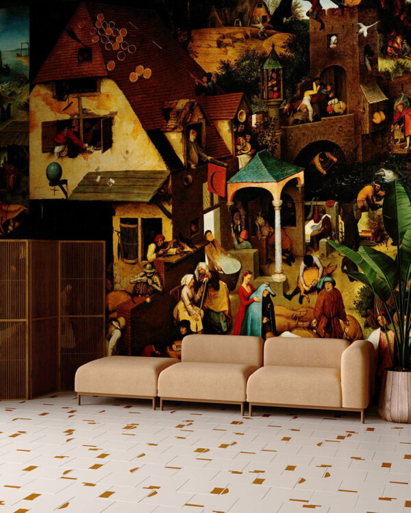 Фотообои картина "Нидерландские пословицы" Питера Брейгеля Старшего в гостиной