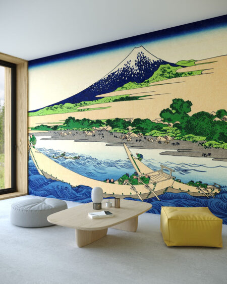 Фотошпалери гравюра Хокусая “Під хвилею Канаґавського моря” у вітальні