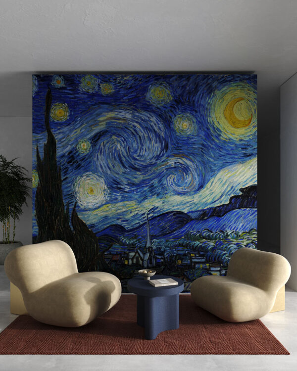 Фотошпалери “Зоряна ніч” Вінсента Ван Гога у вітальні