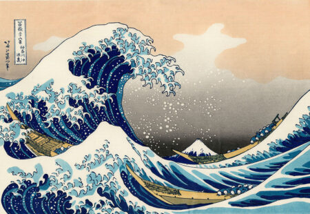 Обои в японском стиле с изображением волн и лодок