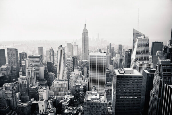 Фотообои город Нью-Йорк черно-белый вид сверху на небоскребы