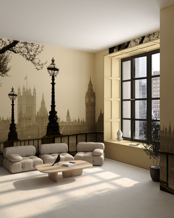 Фотообои Лондон вид на Вестминстерский дворец в сепии в гостиной