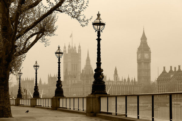 Фотообои Лондон вид на Вестминстерский дворец в сепии