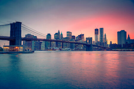 Фотошпалери Нью-Йорк вид на бруклінський міст на тлі заходу сонця
