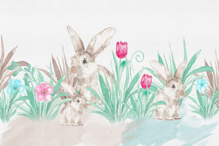 Фотошпалери з пастельними кролями та тюльпанами