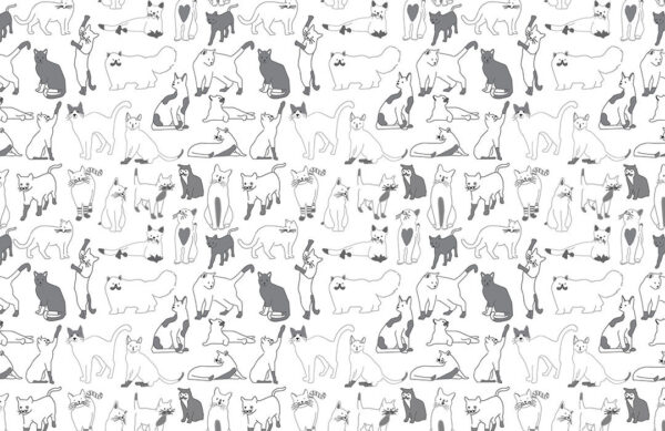 Фотообои коты паттерн в графическом стиле на белом фоне