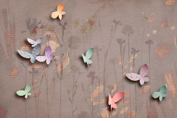 Фотообои бабочки в стиле аппликаций на декоративном фоне