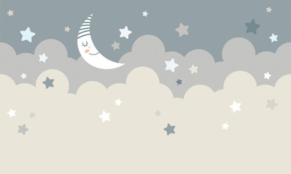Фотошпалери місяць з зірками та хмарами в стилі графіки