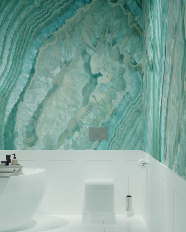 Фотообои текстура агат в разрезе в бирюзовых тонах в ванной