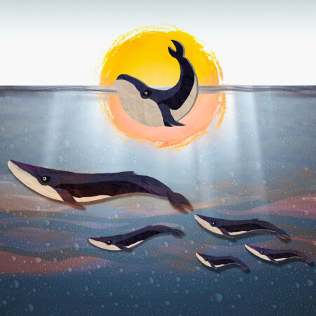 Фотообои киты под водой в графическом стиле