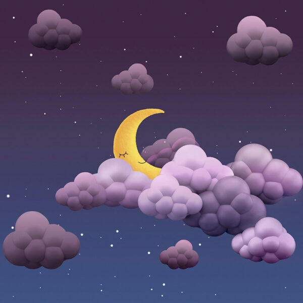 Фотошпалери з об'ємними хмарами та жовтим молодим місяцем