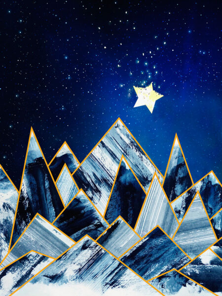 Обои геометрические горы 3д с текстурами на фоне звёздного неба