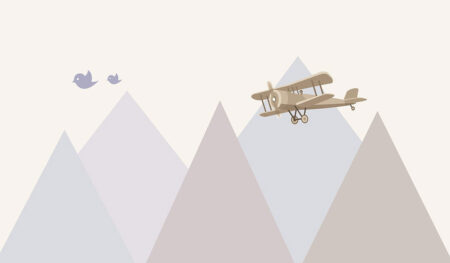 Фотообои самолетом над треугольными горами на бежевом фоне