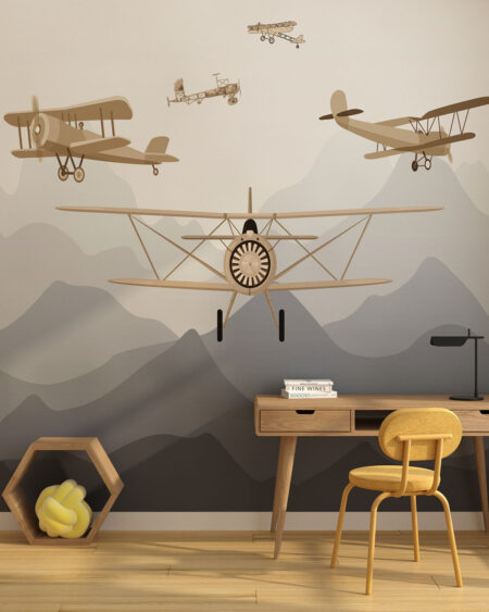 Фотообои самолеты над горами в графическом стиле в детской