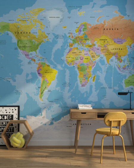 Дизайнерські фотошпалери класична карта світу у дитячій кімнаті