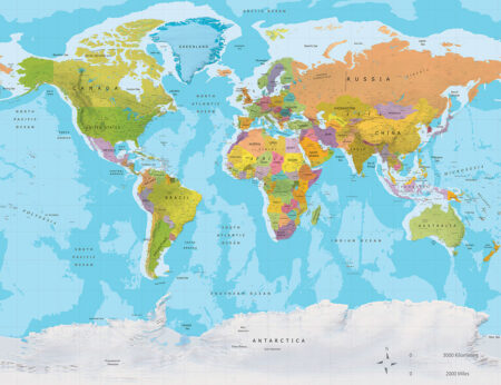 Дизайнерські фотошпалери класична карта світу англійською