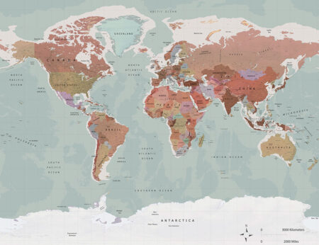 Фотошпалери дизайнерська карта світу англійською у пастельних кольорах в дитячій кімнаті