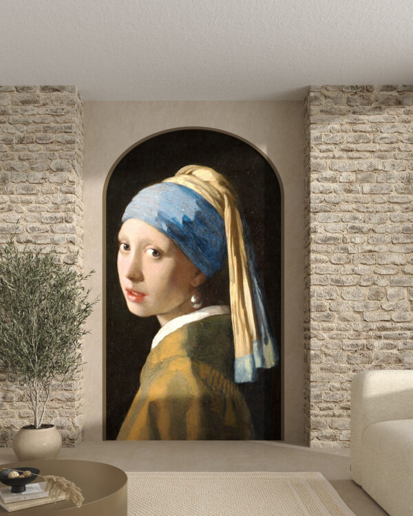 Фотошпалери дівчина з перловою сережкою Вермеєра у вітальні