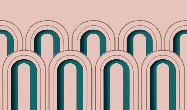 Обои геометрические арки пастельно-розового и зеленого цвета