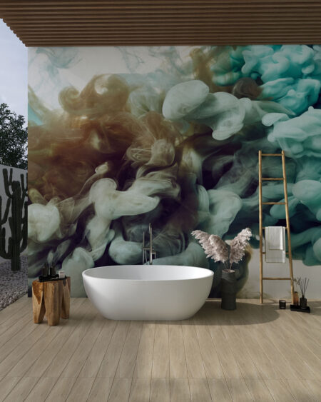 Фотообои дым 3д серо-голубых тонах на белом фоне в ванной
