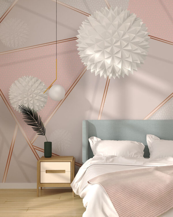 Фотообои абстракция 3д кулі білого кольору на пастельному тлі у спальні