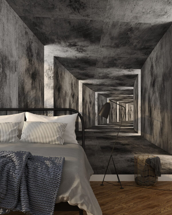 3Д обои абстракция бетонного туннеля в спальне