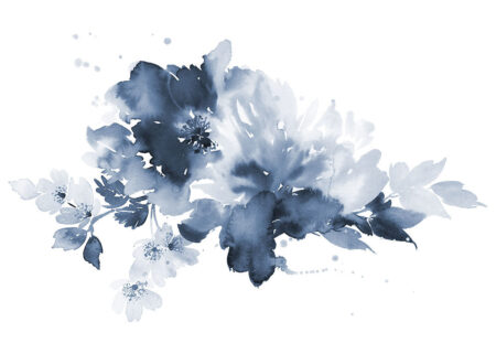 Обои акварельные цветы в синих тонах на белом фоне