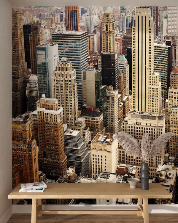 Фотообои Манхэттен небоскребы с высоты птичьего полета в гостиной