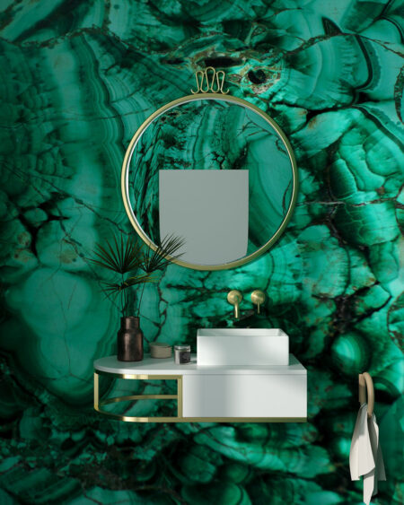 Фотошпалери 3д текстура зрізу каменю в зелених відтінках у ванну кімнату