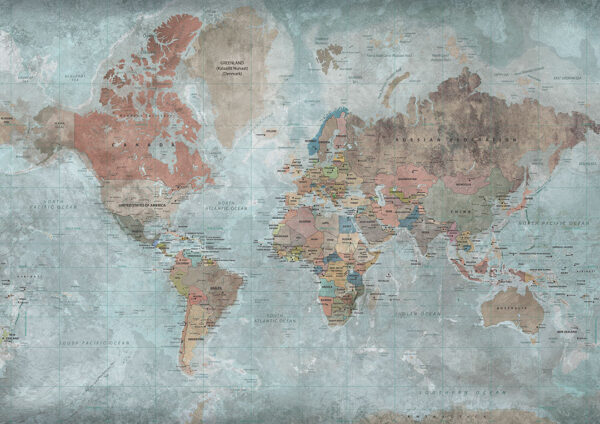 Дизайнерські фотошпалери карта світу англійською в стилі лофт