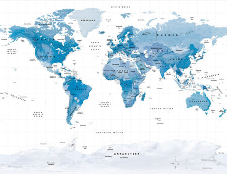Фотошпалери дизайнерська карта світу англійською у синіх відтінках