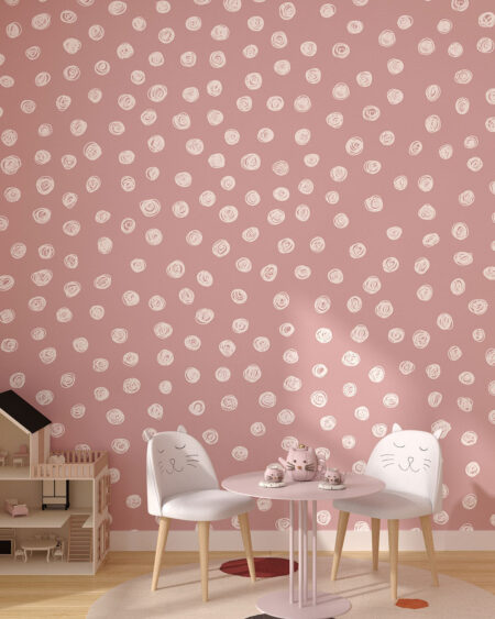 Фотообои в горошек белого цвета на розовом фоне в детской комнате
