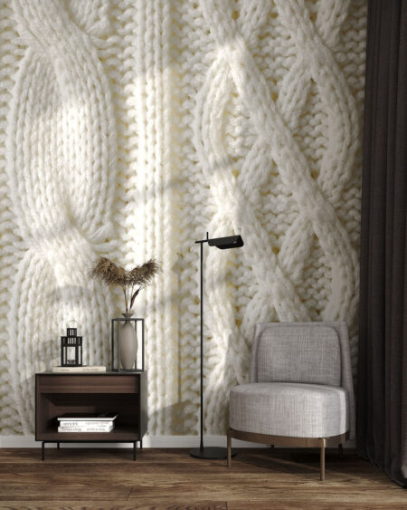 Фотообои 3д текстура вязаной ткани белого свитера в гостиной