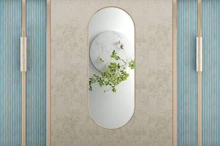 Фотообои 3д панели панели с декоративной веткой и золотыми бабочками в зеркале