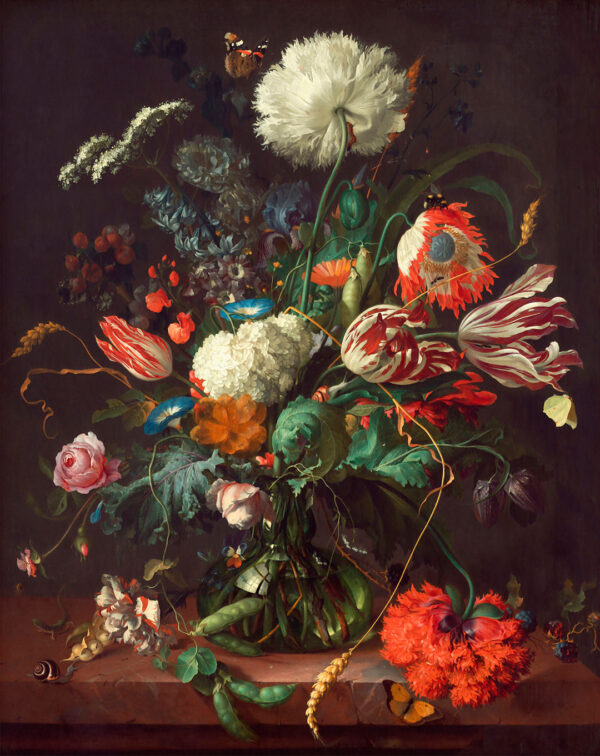 Фотообои цветы в вазе на темном фоне