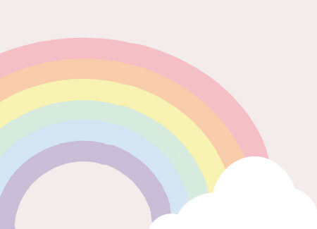 Обои радуга с облаками в графическом стиле на бежевом фоне