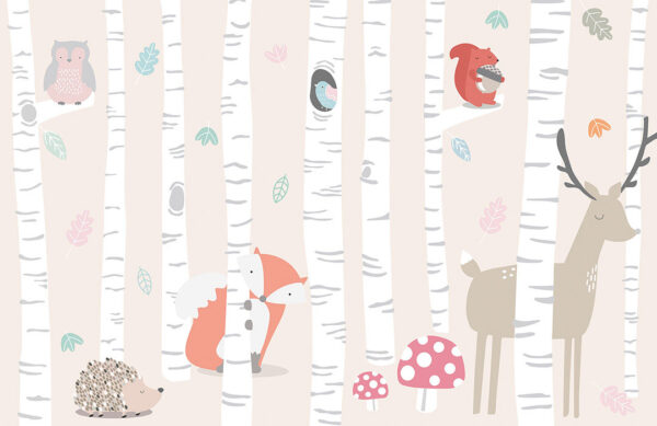 Шпалери тварини в березовому лісі у графічному стилі