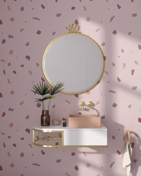 Фотообои паттерн разноцветный на бежево-розовом фоне в ванной