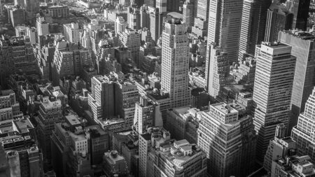 Обои город Нью-Йорк черно-белый вид сверху