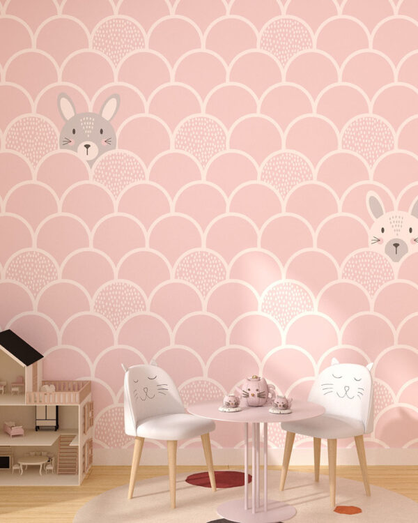 Фотообои зайцы в розовой чешуе в графическом стиле в детской комнате