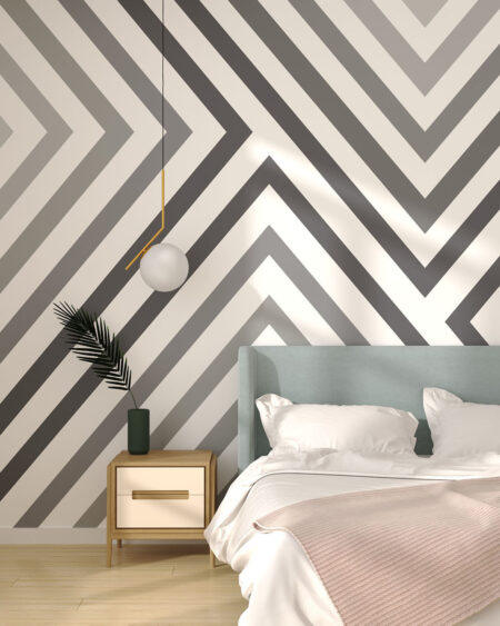 Фотообои серые градиентные полосы на белом фоне в спальне