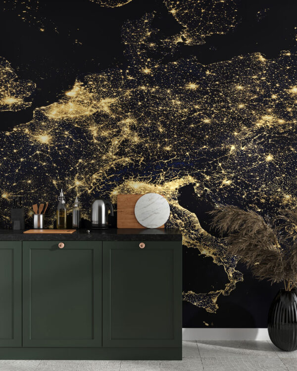 Сучасні фотошпалери карта нічної освітленості Європи на кухні